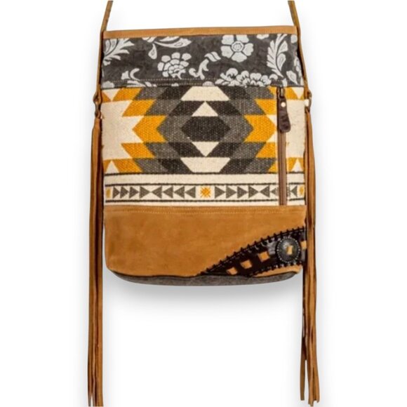 Myra Bag Coyote Bluff Fringed Leather, Weave and Calf Hair Crossbody Bag NWT - Picture 8 of 17